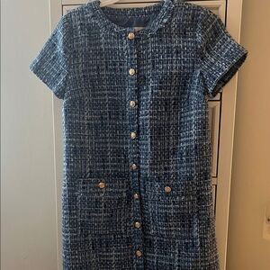 LOFT Navy Tweed Girls' Dress with Gold Buttons